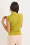 Green Polyester Fabric Double Breasted Collar Padded Zero Sleeve Blouse with Gathered Side Detail - 4