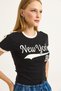 Black Cotton Crew Neck Short Sleeve Crop Form Stripe Detailed Knitted T-Shirt - 3
