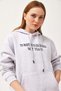 Gray Cotton Blend Hooded Long Sleeve Oversize Sweatshirt with Kangaroo Pocket and Embroidery Detail