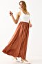Copper Satin Fabric, Elastic Waist, Flared Cut, Comfortable Fit, Suitable for Daily Use, Long Skirt - 2