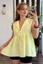 Yellow Muslin Fabric V-Neck Zero Sleeve Wide Cut Front Tie Detailed Comfortable Fit Blouse - 2