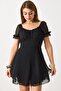 Black Stretchy Fabric Wide Collar Lined Mini Dress Suitable for Daily Use Comfortable Fit - 2