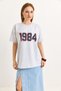 Gray Stretch Fabric Crew Neck Drop Shoulder Oversize Nineteen Eighty Four Printed T-Shirt - 3