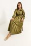 Green Scuba Fabric Semi-Zipper Chain Belt Detailed Wide Cut Comfortable Fit Dress - 6
