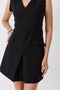 Black Stretchy Textured Zero-Sleeve V-Neck Mini Dress with Belt Detail, Suitable for Daily Use - 2