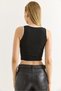 Black Stretchy Fabric Thick Straps Slim Fit Cropped Knitted Blouse with Front Zipper Detail - 5