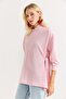 Pink Modal Fabric Hooded Collar Oversized Tunic with Tie Detail on the Sides and Long Sleeves - 3