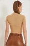 Mink Cotton Flexible Textured Crew Neck Short Sleeve Slim Fit Crop Blouse - 5
