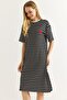 Black Stretchy Textured Crew Neck Short Sleeve Relaxed Fit Easy to Coordinate Knitted Dress - 4