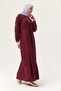 Burgundy Cotton Lycra Wrinkled Textured Shirt Collar Waist Tunnel Tie Detail Dress - 2