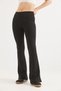 Black Ribbed Lycra Stretch Fabric High Waist Spanish Leggings with Gathered Hem Form-Fitting Knitted Leggings