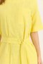 Yellow Woven Linen Crew Neck Short Sleeve Dress with Belted Pockets and Slit Detail - 3