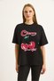 Black Cotton Crew Neck Short Sleeve Oversize Cut Cherry Printed Knitted T-Shirt - 2