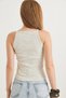Melange Gray Camisole Textured Thin Straps Standard Cut Crew Neck Knitted Cotton Blouse - 5