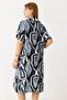 Gray Light Woven V-Neck Short Sleeve Relaxed Fit Patterned Side Pocket Midi Length Dress - 5