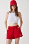 Red Cotton Two-Thread Fabric High Waist Elasticated Racket Printed Comfortable Form Knitted Shorts - 4