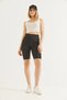 Black Ribbed Fabric High Waist Slim Fit Shaping Stretchy Short Biker Leggings - 3