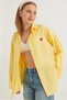 Yellow Cotton Blend Long Sleeve Oversize Basic Shirt with Heart Embroidery Detail and Buttons