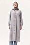 Gray Linen Fabric Shirt Collar Off-Shoulder Full Length Buttoned Long Hijab Tunic
