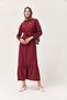 Burgundy Viscose Blend Flexible Textured Long Sleeve Dress with Belt and Folded Hem Detail - 4