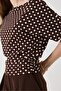 Brown Polka Dot Degaje Collar Short Sleeve Gathered Waist Comfortable Form Woven Blouse - 4