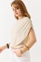 Cream Sandy Fabric Crew Neck Half Sleeve Relaxed Cut Cape Detailed Knitted Blouse - 4