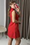 Red Woven Fabric Half Turtleneck Sleeveless Mini Dress with Stone Print Detail - 2