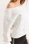 White Three-Thread Ribbed Stretch Fabric Boat Neck Ribbed Detailed Comfortable Cut Sweatshirt - 3