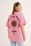 Pink Cotton Crew Neck Short Sleeve T-Shirt with Text and Sun Print on the Front, Comfortable Fit - 5