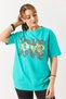 Green Cotton Flexible Textured Crew Neck Short Sleeve Basic Comfortable Fit Love Printed T-Shirt - 2
