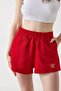 Red Cotton Two-Thread Fabric High Waist Elasticated Racket Printed Comfortable Form Knitted Shorts - 5