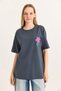 Smoked Two-Thread Fabric Crew Neck Short Sleeve Basic Form Chest Printed T-Shirt