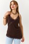 Brown Sandy Fabric Thin Straps V-Neck Standard Fit Guipure Detailed Knitted Top Blouse - 2