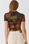 Brown Stretch Fabric Crew Neck Short Sleeve Draped Digital Print Colorful T-Shirt - 5