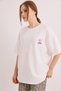 White Cotton Crew Neck Drop Shoulder Oversize Two Thread Mom Embroidery Detailed T-Shirt - 4