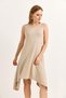 Mink Soft Textured Crew Neck Stretch Knitted Skirted Midi Form Dress - 3