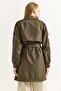 Khaki Woven Fabric Double-Breasted Collar Cuffed Sleeves Button Detail Belted Pocketed Form Trench Coat - 4