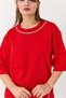 Red Cotton Textured Crew Neck Comfortable Fit T-Shirt with Gold Chain Accessory - 4
