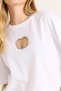 White Cotton Crew Neck Short Sleeve Heart-Cut Stone Embroidered Detailed T-Shirt - 3