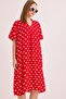 Red Woven Viscose Fabric V-Neck Comfortable Fit Pleated Detail Polka Dot Patterned Dress - 5