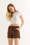 Brown Flexible Textured Shorts with Elastic Waist and Laces, Comfortable Cut, Suitable for Daily Use - 3