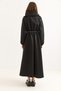 Black Scuba Fabric Wide Collar Long Sleeve Semi Zipper Chain Belt Detailed Dress - 6