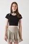 Black Stretchy Fabric Crew Neck Short Sleeve Crop Form Blouse with Back Tie Detail