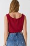 Burgundy Camisole Textured Strappy V-Neck Crop Form Sleeveless Knitted Blouse with Elastic Detail at the Hem - 5