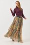 Multicolor Woven Fabric High Waist Pleated Lined Belted Ethnic Pattern Skirt - 4
