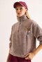 Light Brown Welsoft Soft Textured Stand Collar Zipper Detailed Embroidered Sweatshirt - 4
