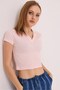 Powder Camisole Knitted Fabric Polo Collar Short Sleeve Basic Slim Fit Crop Blouse - 5