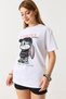 White Crew Neck Short Sleeve Comfortable Fit T-Shirt with Rabbit Character Print on the Front - 3