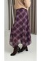 Plum Chiffon Fabric Elastic Waist Asymmetrical Cut Lined Line Patterned Comfortable Fit Skirt - 3