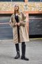 Beige Light Fabric Shirt Collar Oversize Wide Cut Modern Trench Coat with Front Buttoned Pockets - 5